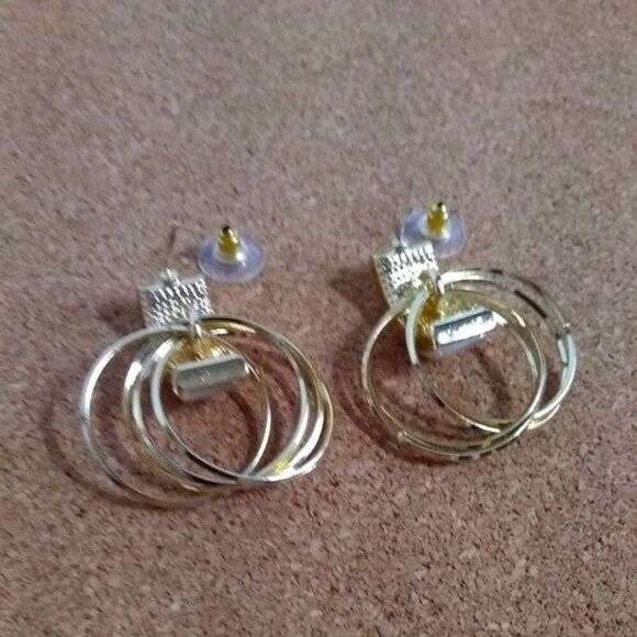 Classy Light Cream Acrylic Bar Earrings with Layered Golden Hoops - Picture 4 of 4